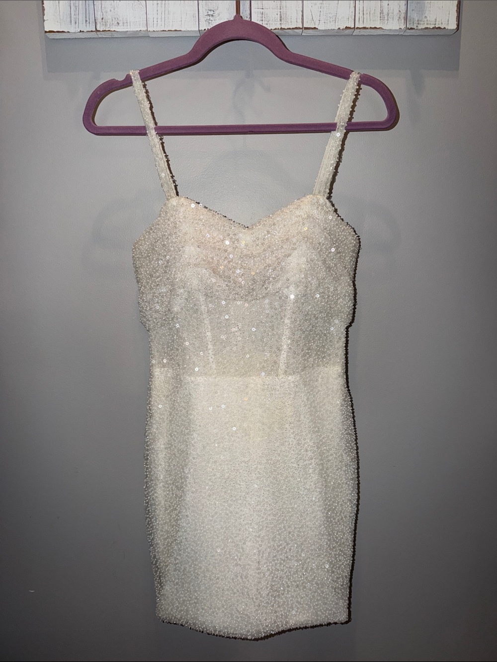 Angela & Alison Ivory Beaded Spaghetti Strap Wedding Sheath Dress